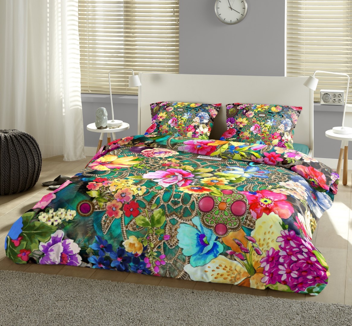 Set de lenjerie de pat “Festivalul Florilor”, 100% satin de bumbac, pat king