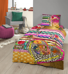 Set de lenjerie de pat “Flamingo”, 100% satin de bumbac